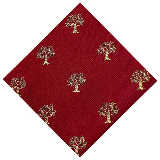 Tree Pocket Square Red & Gold
