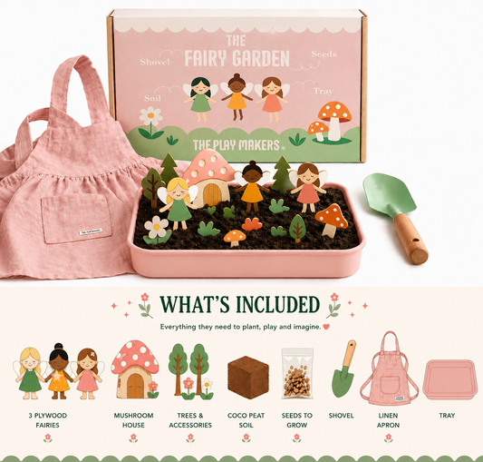 Fairy Garden Starter Kit (Apron,Tray, Shovel, Fairies, Soil & Seeds)