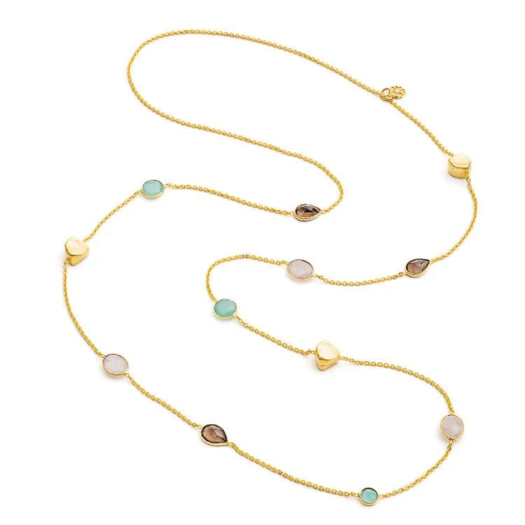Penelope Multi-Stone Necklace: Pariba Onyx, Rose Quartz & Smoky Quartz