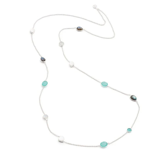 Penelope Multi-Stone Necklace Silver: Pariba Onyx, Labradorite & Moonstone
