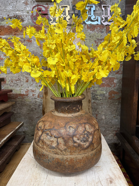Vintage Indian Hand Beaten Metal Pot / Metal Vase / Plant Pot / Rustic Decor B