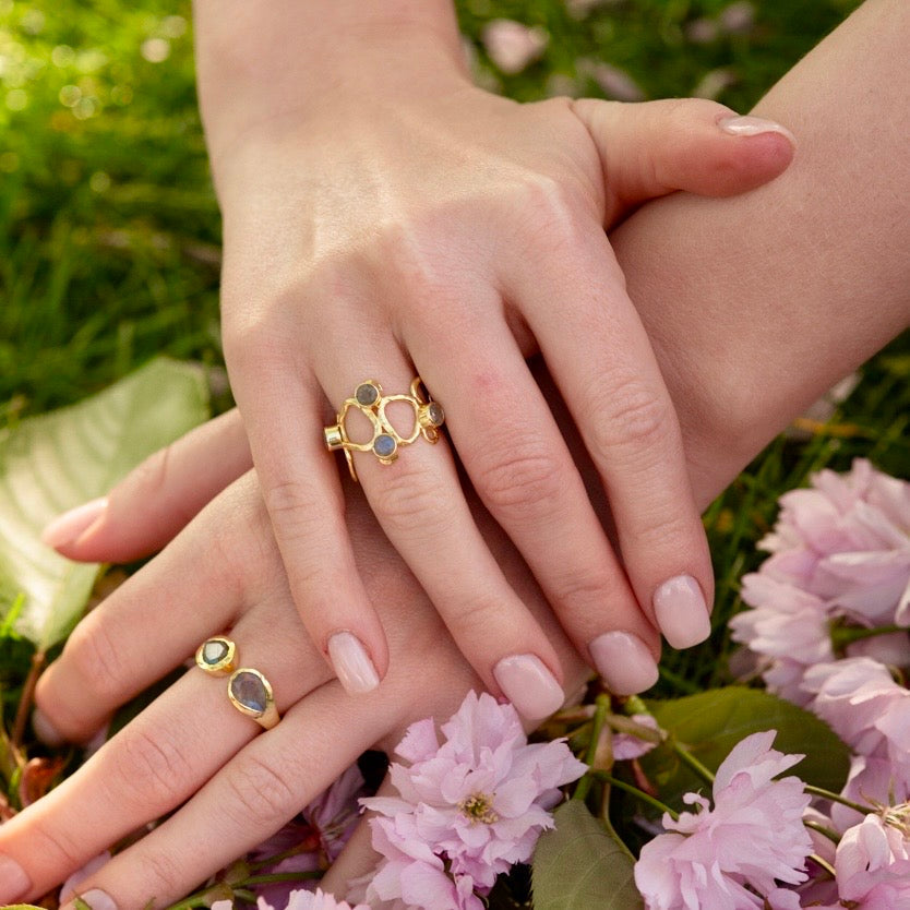 Thalia Adjustable Gemstone Ring: Labradorite