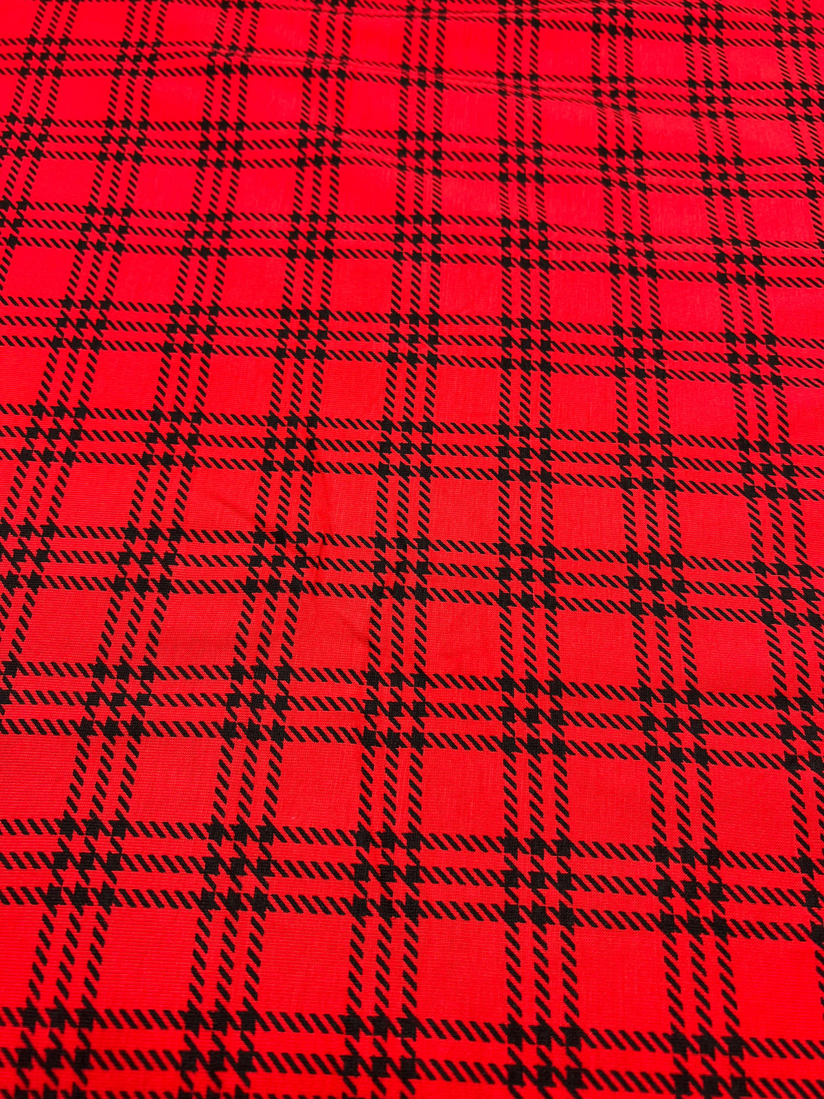 Red & Black Check Print Viscose Elastane Fabric