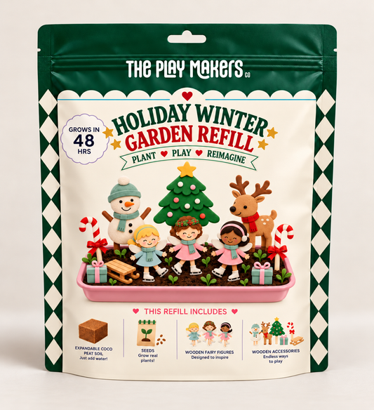 Christmas Holiday FairyGarden Refill Kit (Soil, Seeds & Fairies)