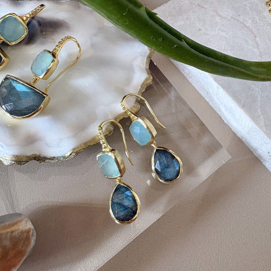 Charis Double Gemstone Earrings Pariba Onyx & Labradorite