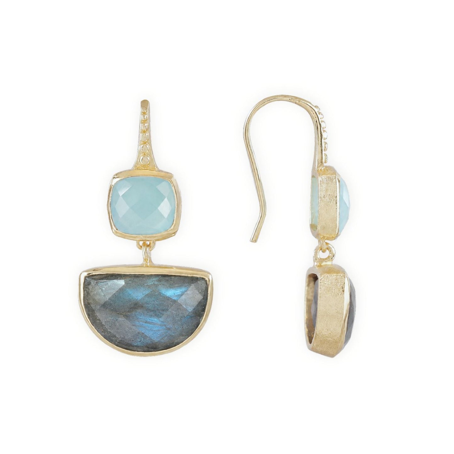 Charis Halfmoon Double Gemstone Earrings Pariba Onyx & Labradorite