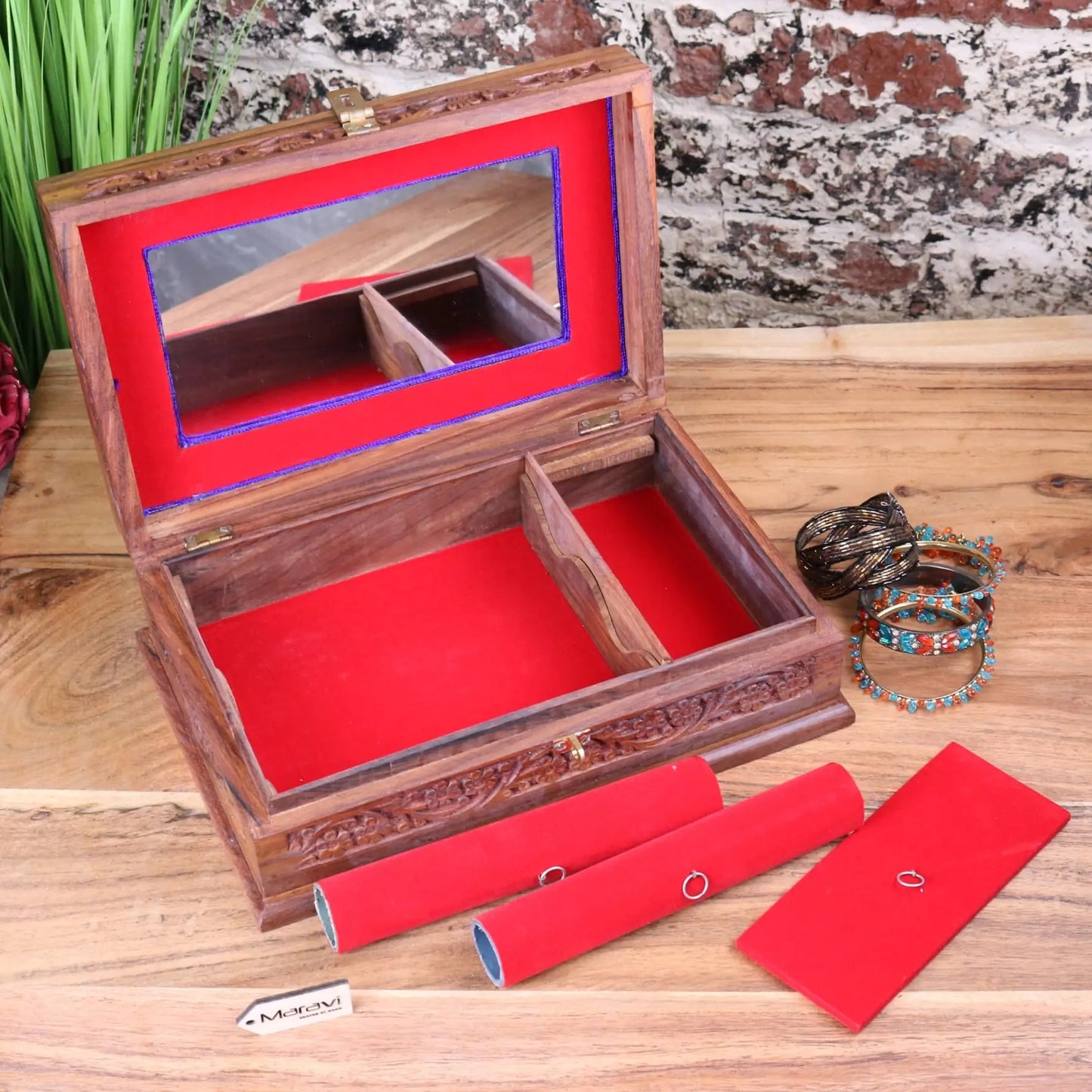 Nalanda Sheesham Large Wooden Jewellery Box Intricately Carved