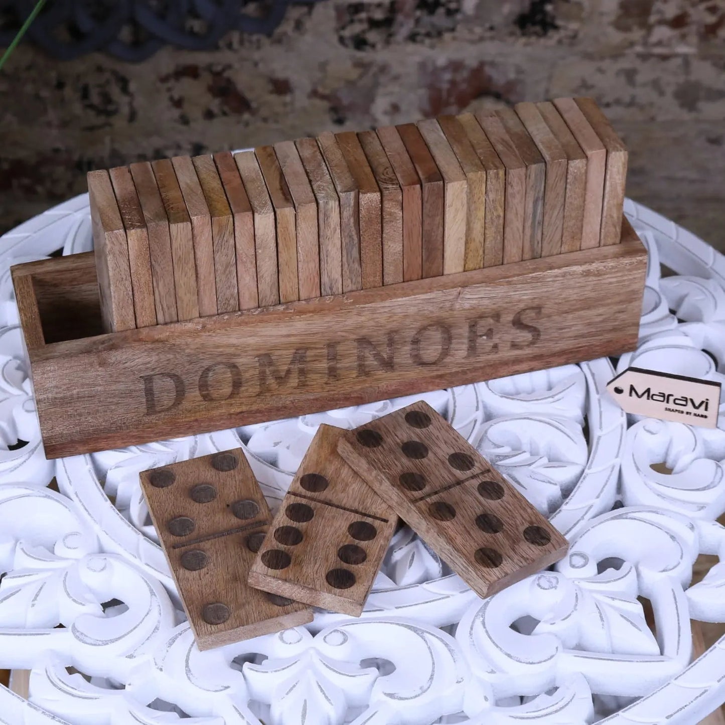 Mahua Wooden Domino Set with Holder