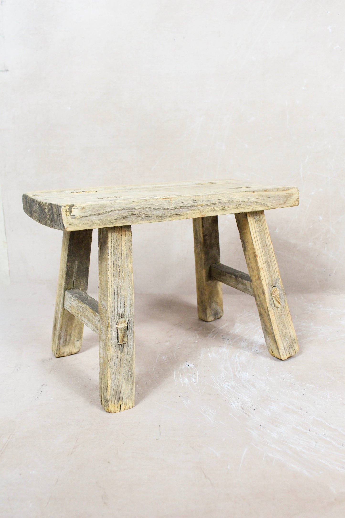 Vintage Rustic Elm Wood Stool Small - No 60