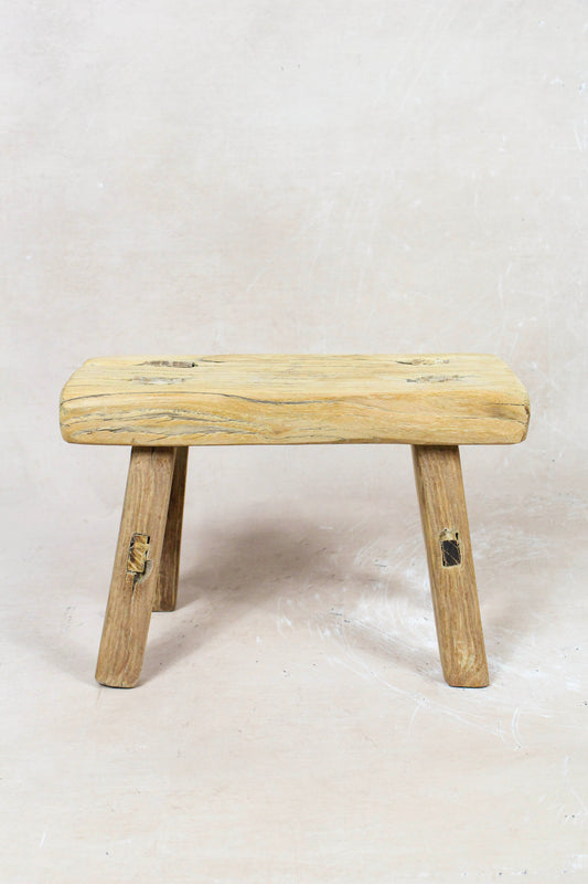 Vintage Rustic Elm Wood Stool - No 61