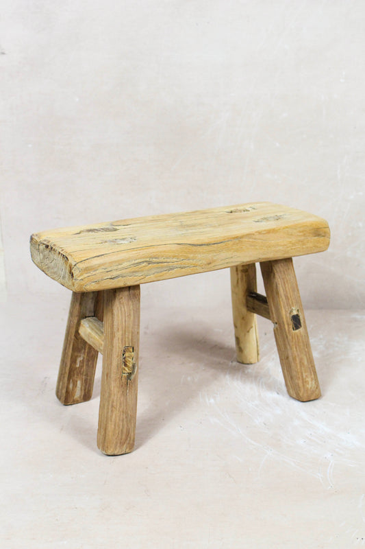 Vintage Rustic Elm Wood Stool - No 61