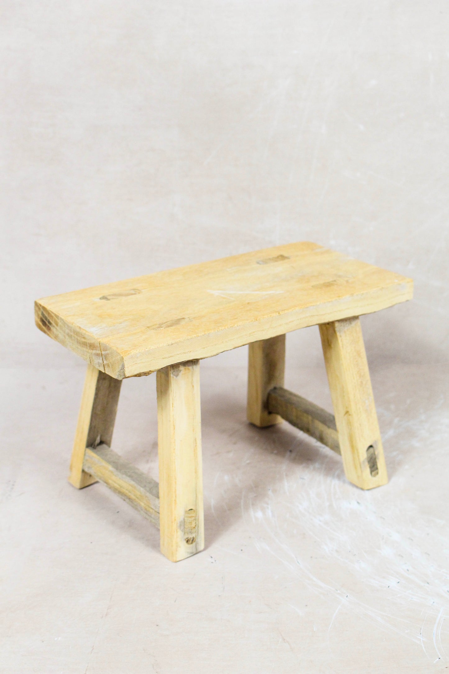 Vintage Rustic Elm Wood Stool - No 63