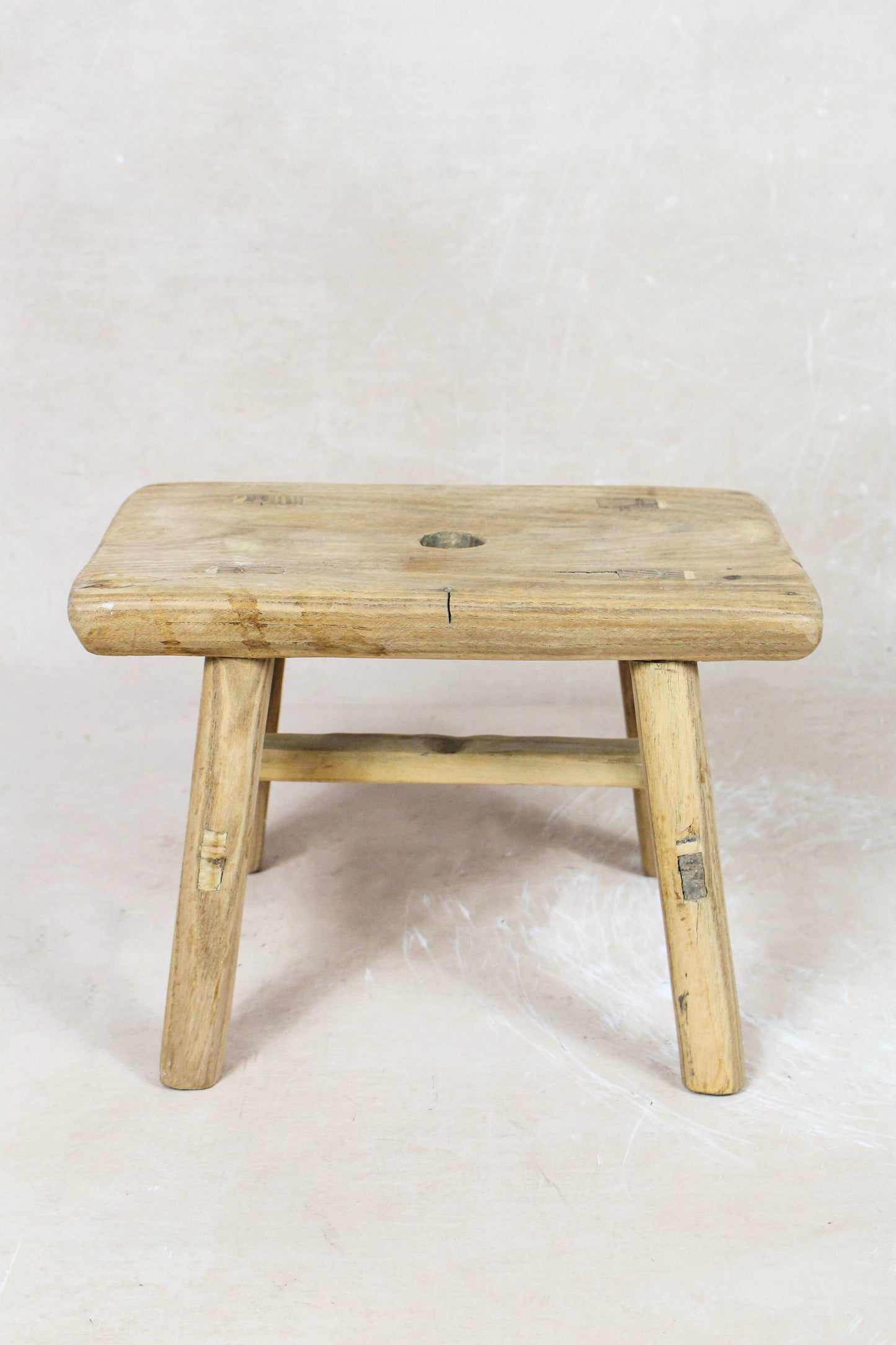 Vintage Rustic Elm Wood Stool - No 64