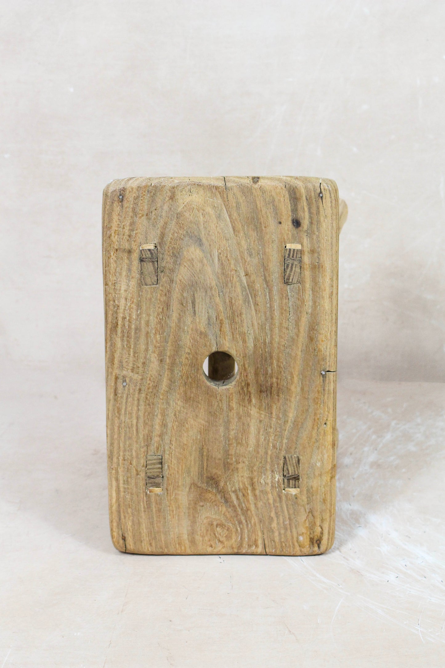 Vintage Rustic Elm Wood Stool - No 64