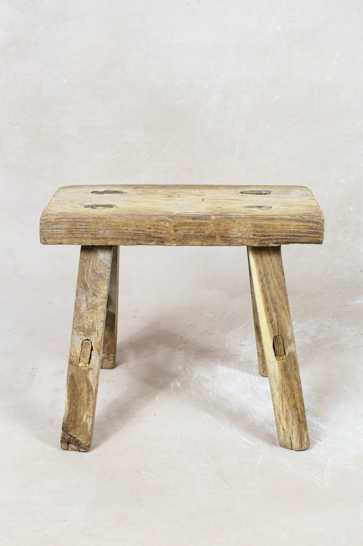 Vintage Rustic Elm Wood Stool - No 65