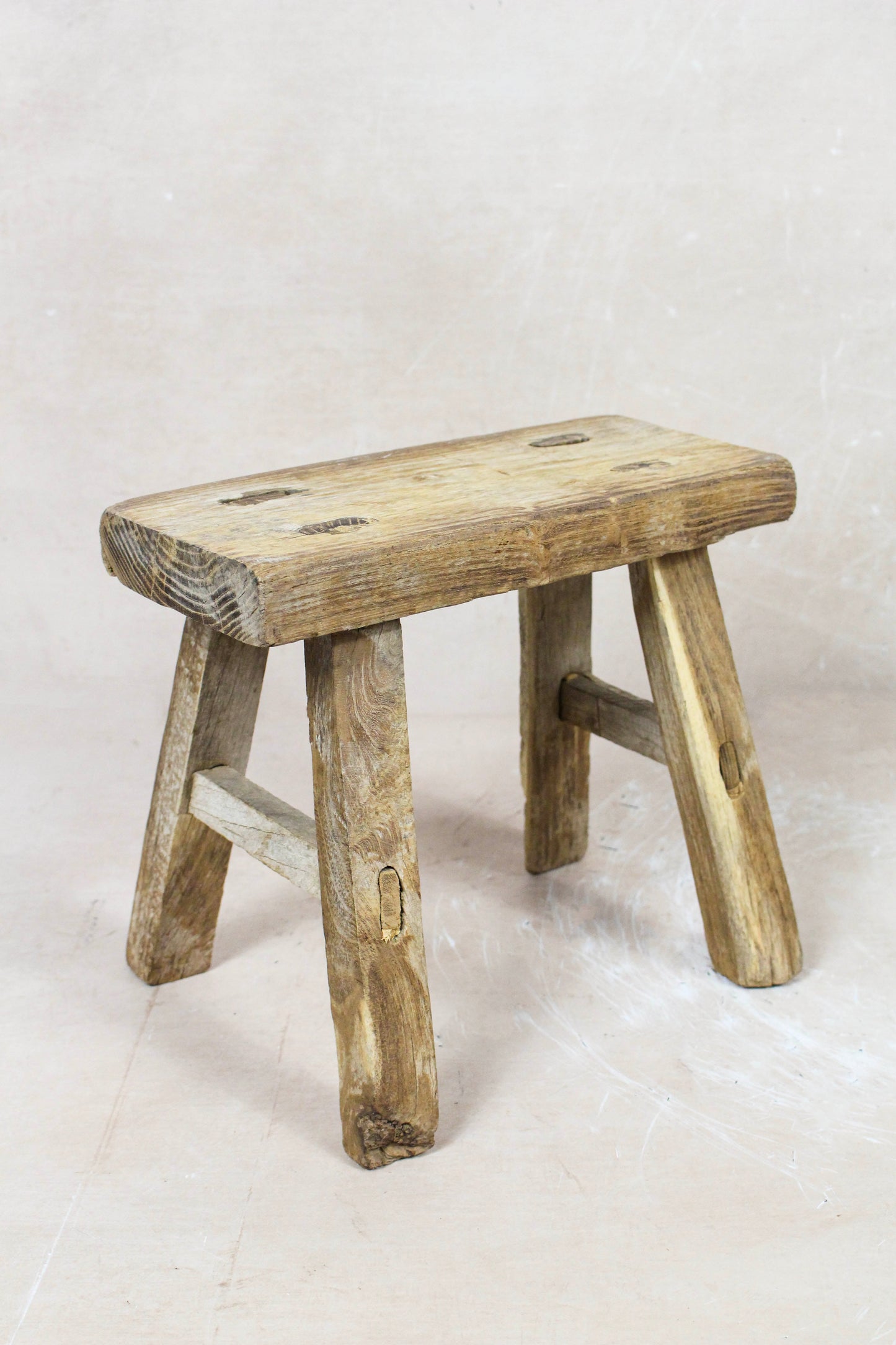 Vintage Rustic Elm Wood Stool - No 65