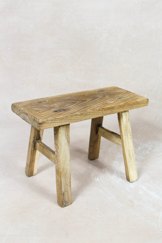 Vintage Rustic Elm Wood Stool Small - No 67