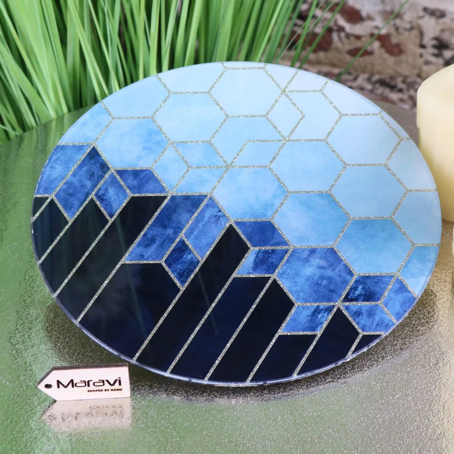 Konark Geometric Glass Candle Plate