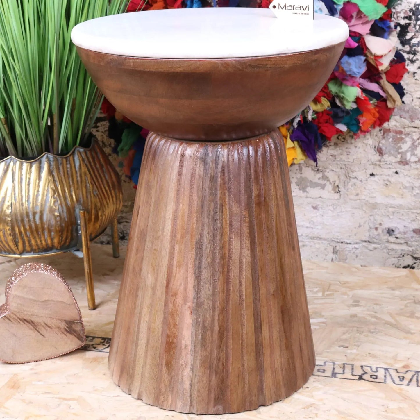 Mandawa Mango Wood and Marble Side Table