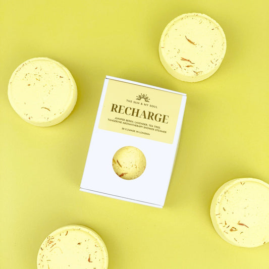 Recharge Aromatherapy Shower Steamer in Box - Juniper Berry, Lavender, Tea Tree, Tangerine and Safflower Petals