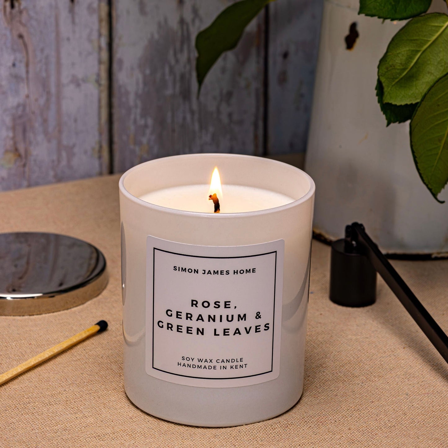 Rose, Geranium & Green Leaves Handmade Soy Wax Candle