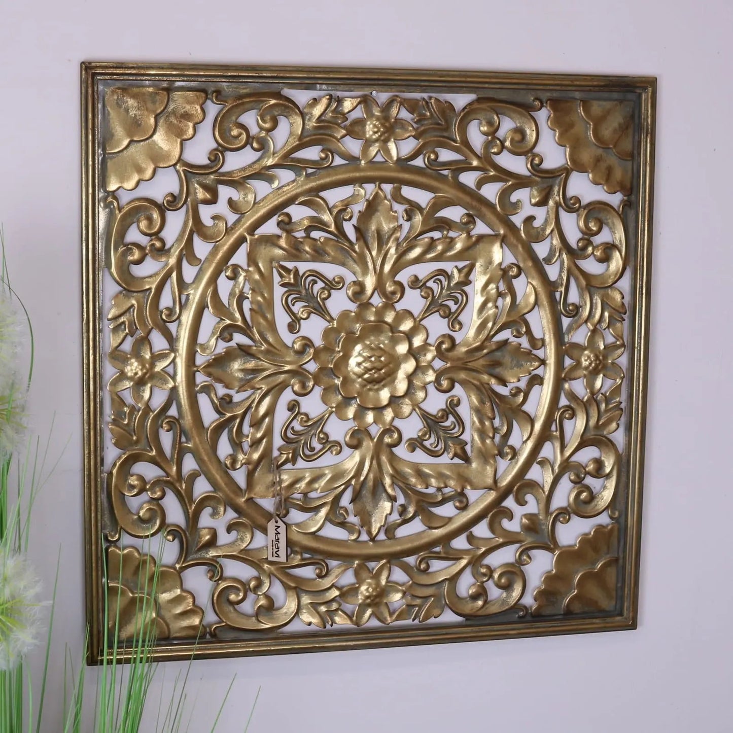 Talwara Square Filigree Gold Wall Art Metal