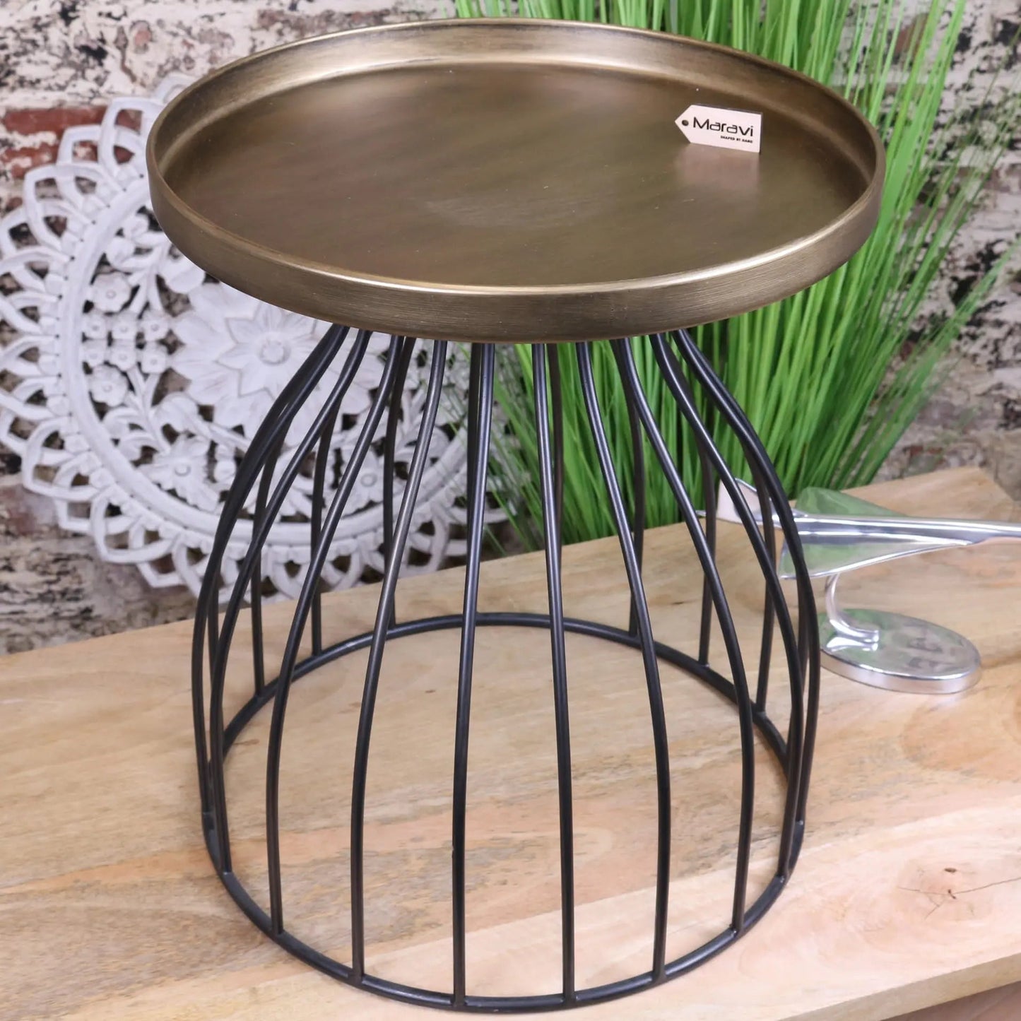 Palampur Gold Industrial Round Side Table