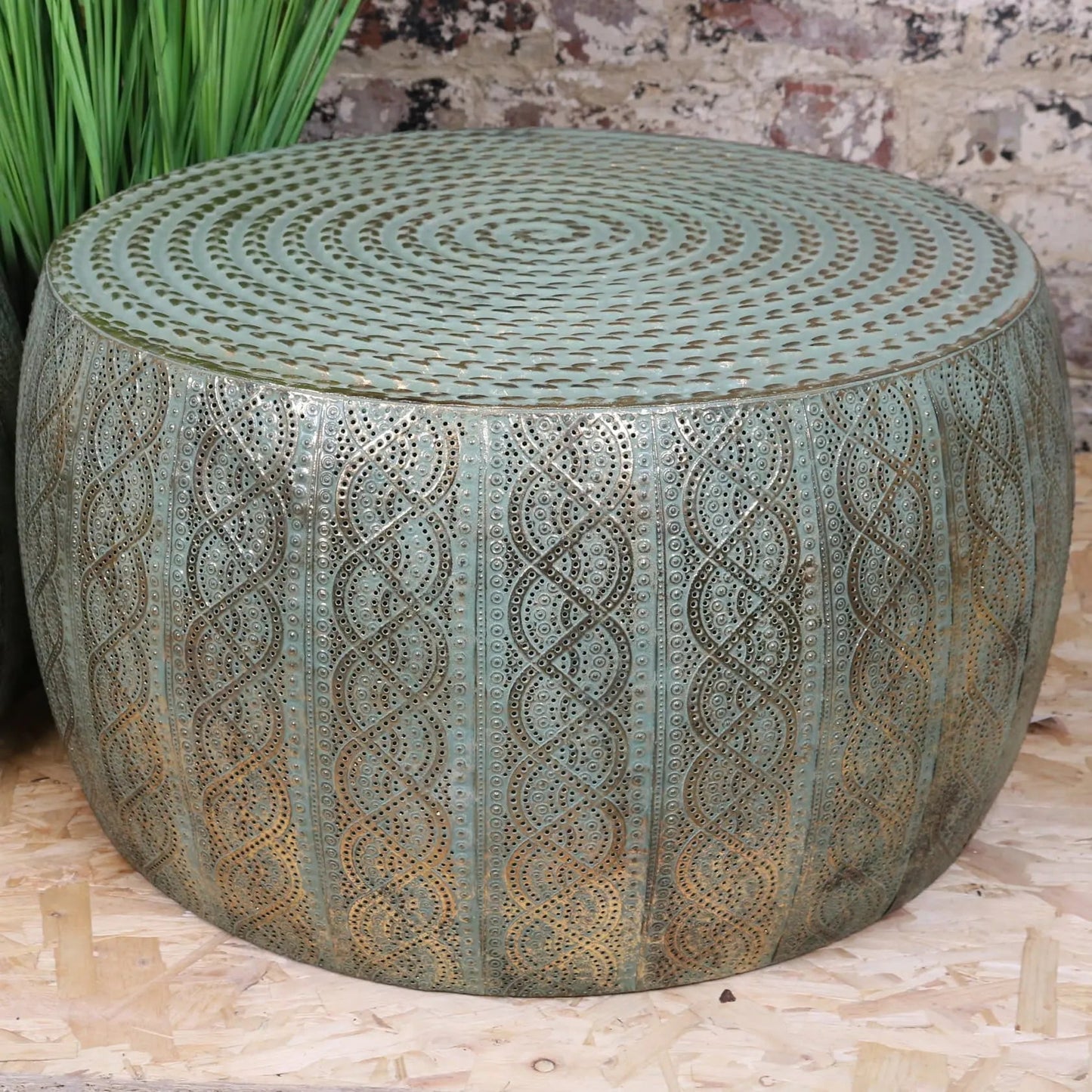 Jodai Drum Side Table Set Antiqued Gold