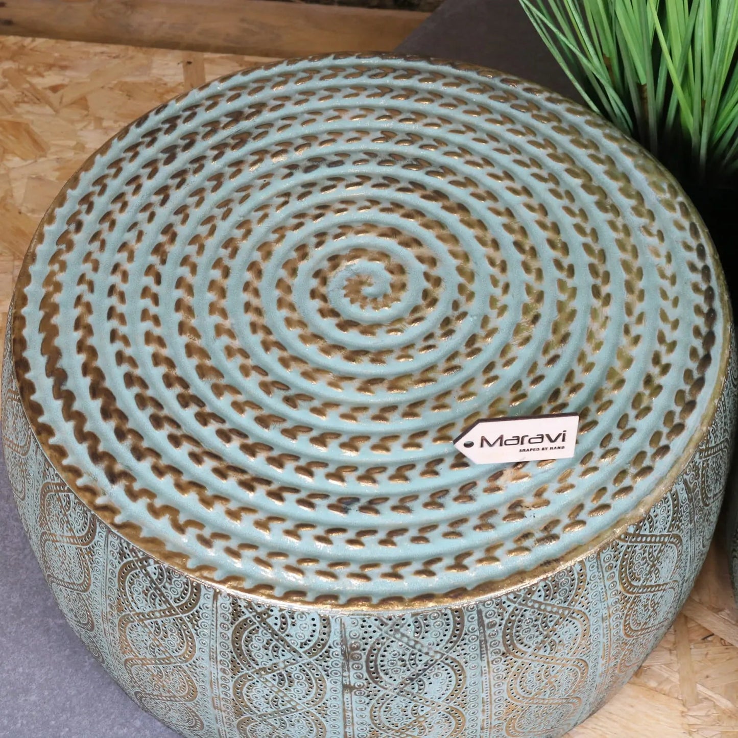 Jodai Drum Side Table Set Antiqued Gold