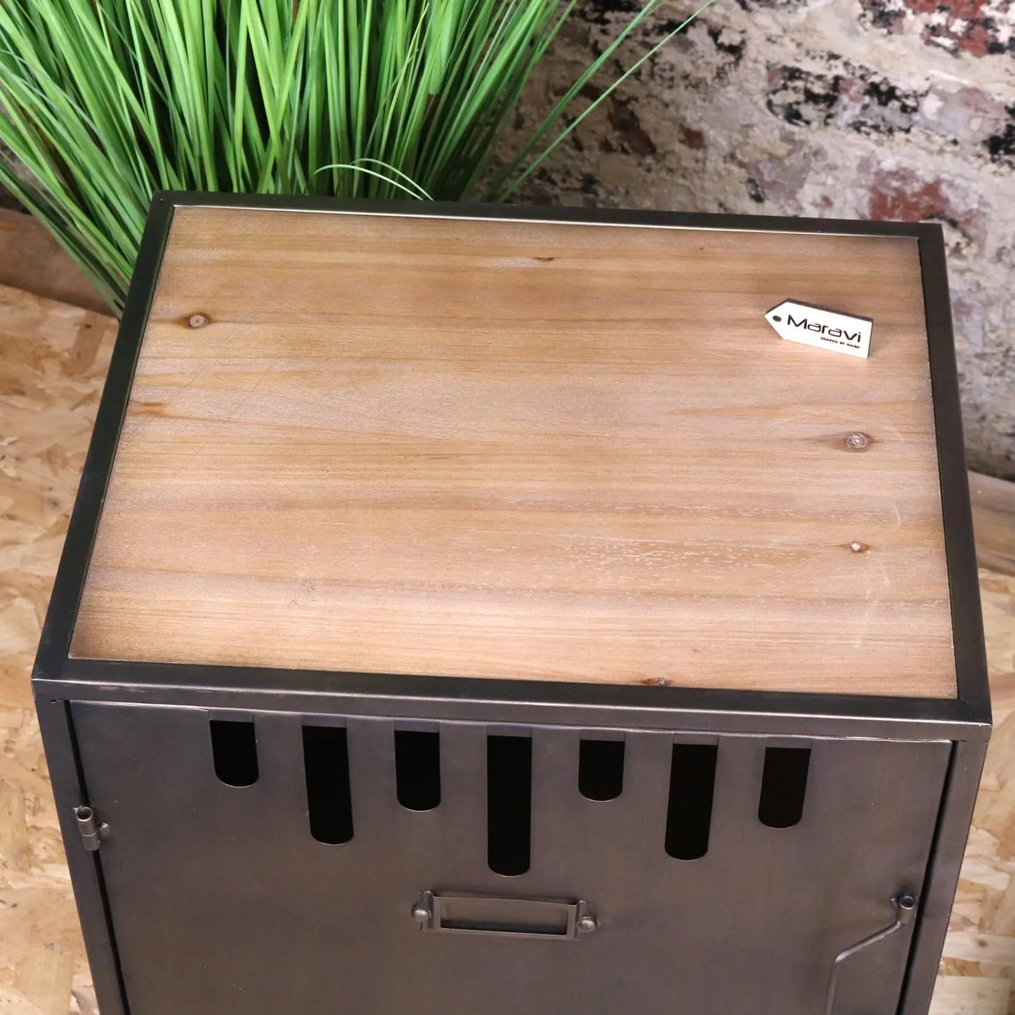 Usri Metal Industrial Style Bedside Cabinet