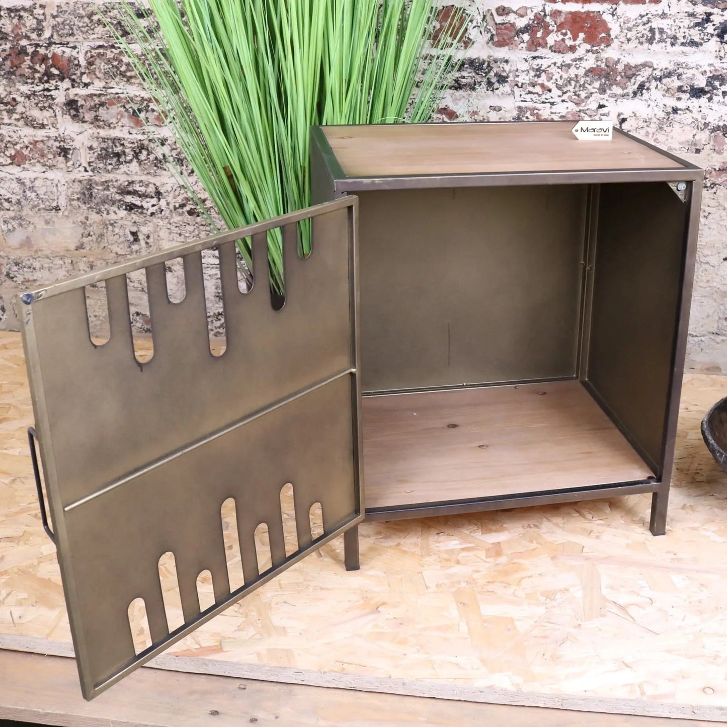 Usri Metal Industrial Style Bedside Cabinet