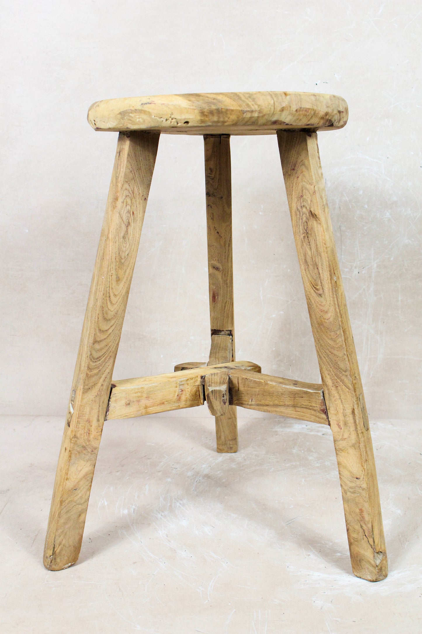 Vintage Rustic Round Stool - Elm wood - 128