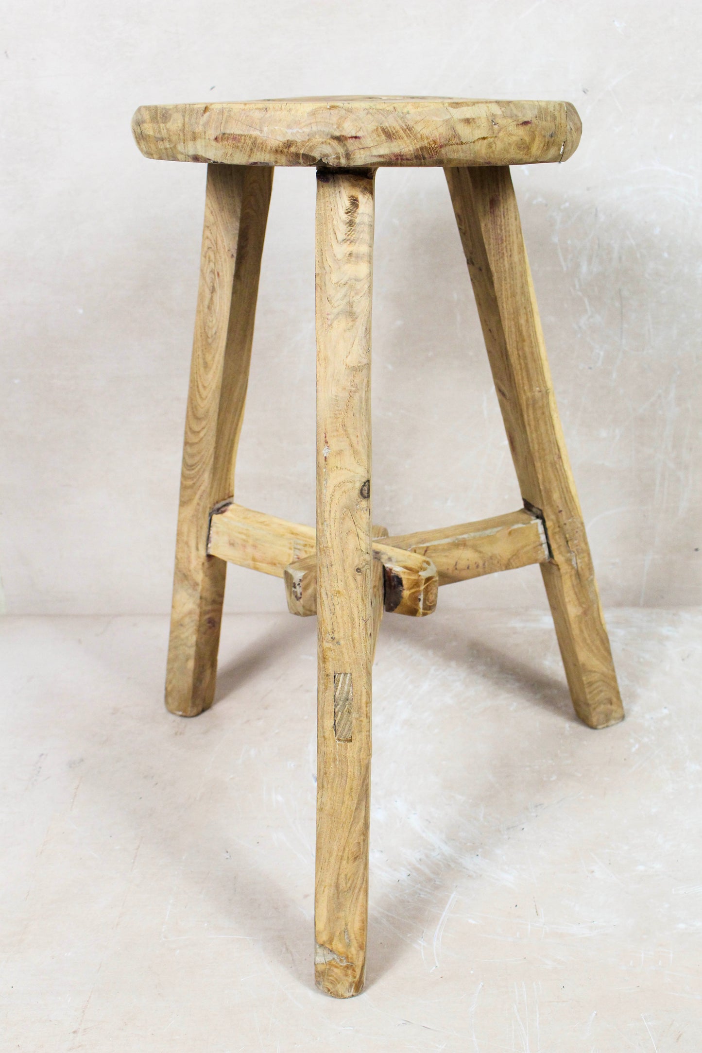 Vintage Rustic Round Stool - Elm wood - 128
