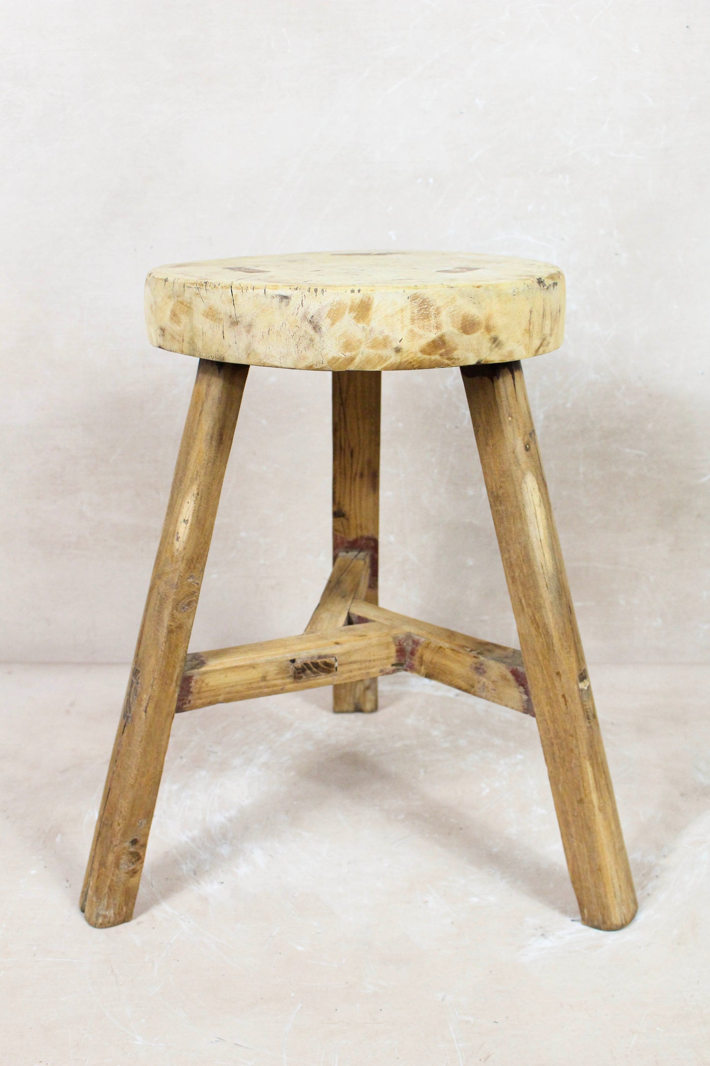Vintage Rustic Round Stool - Elm wood - 130