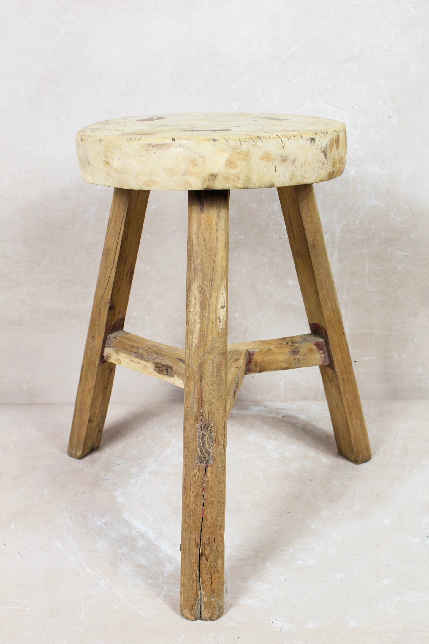 Vintage Rustic Round Stool - Elm wood - 130