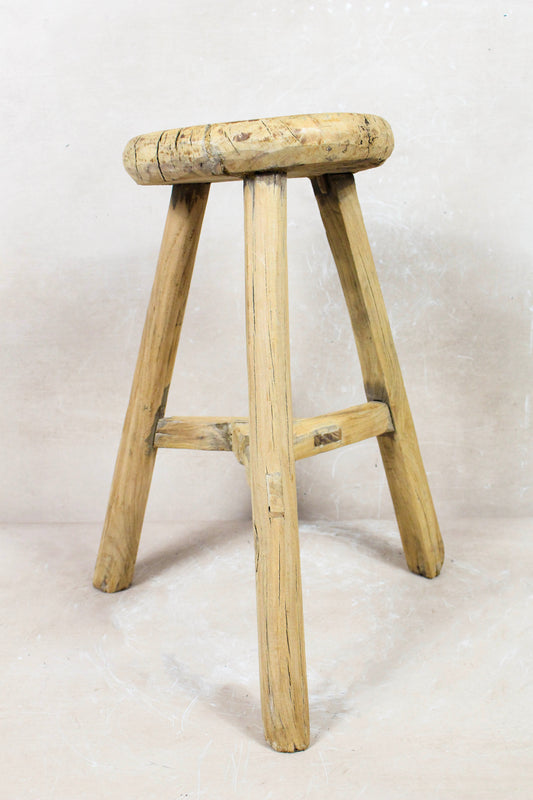 Vintage Rustic Round Stool - Elm wood - 131