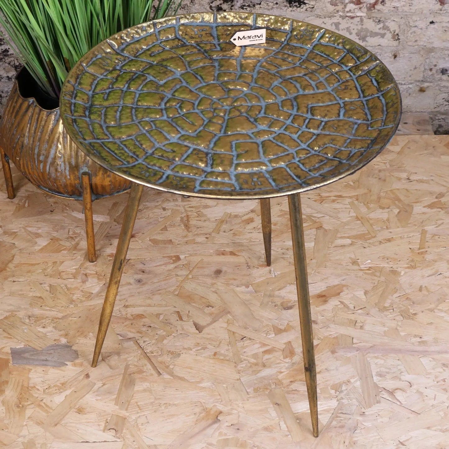 Chena Antiqued Metal Round Gold Side Table 44cm