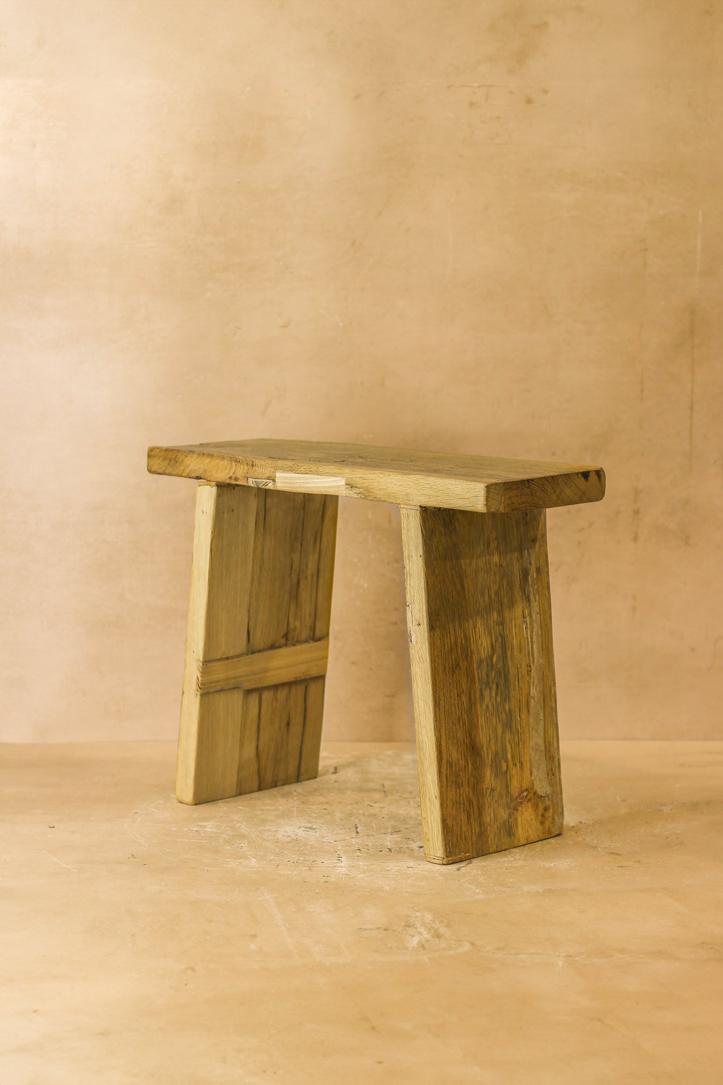 Vintage Rustic Square Elm Wood Stool - No 1