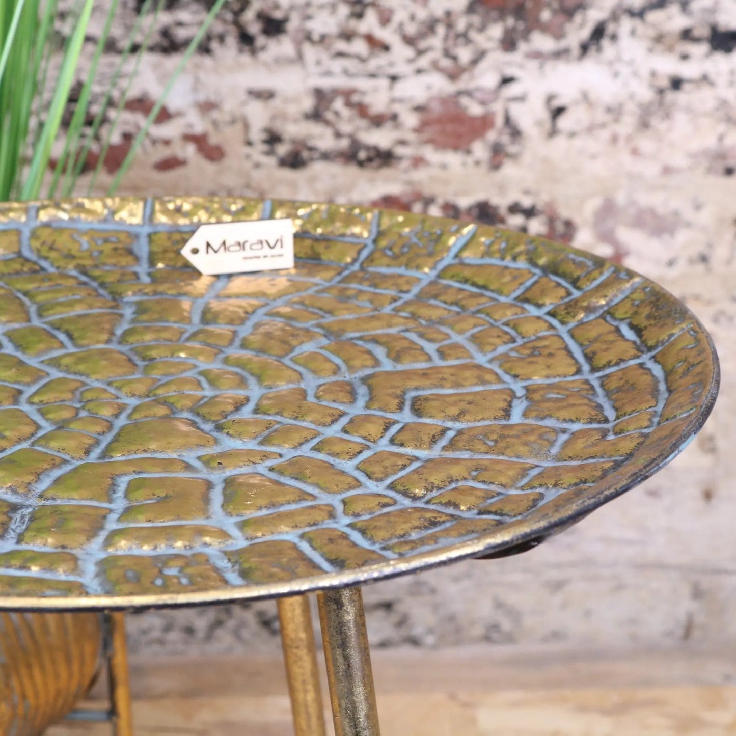 Chena Antiqued Metal Round Gold Side Table 44cm