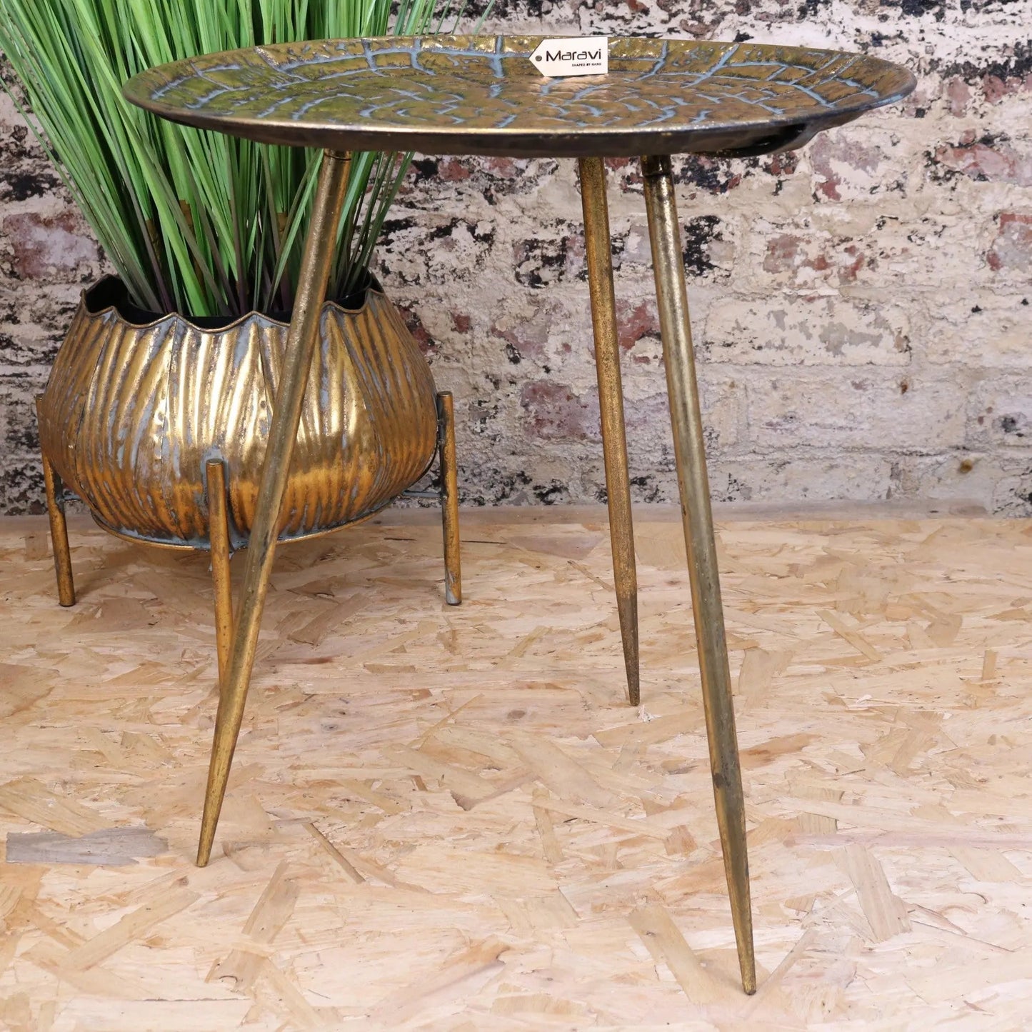 Chena Antiqued Metal Round Gold Side Table 44cm