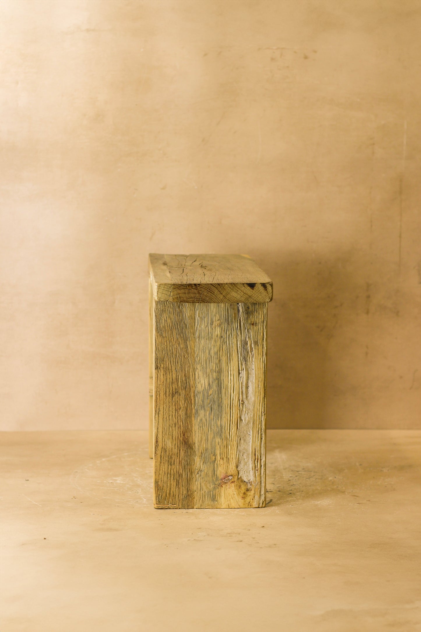 Vintage Rustic Square Elm Wood Stool - No 1