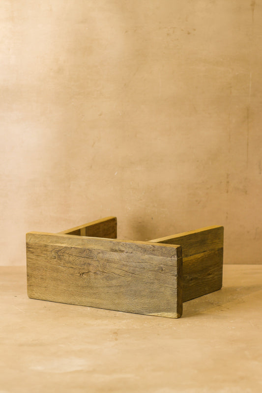 Vintage Rustic Square Elm Wood Stool - No 1
