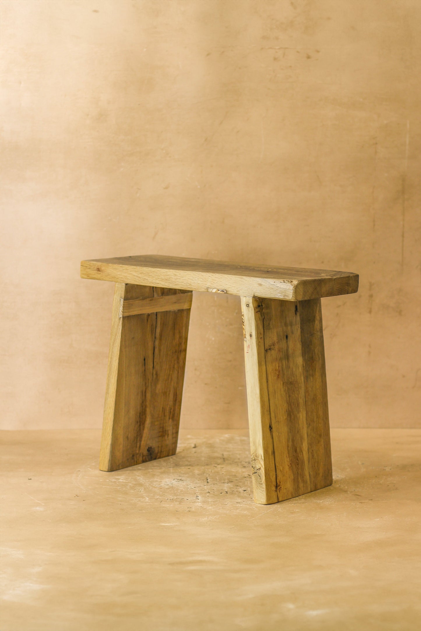 Vintage Rustic Square Elm Wood Stool - No 3