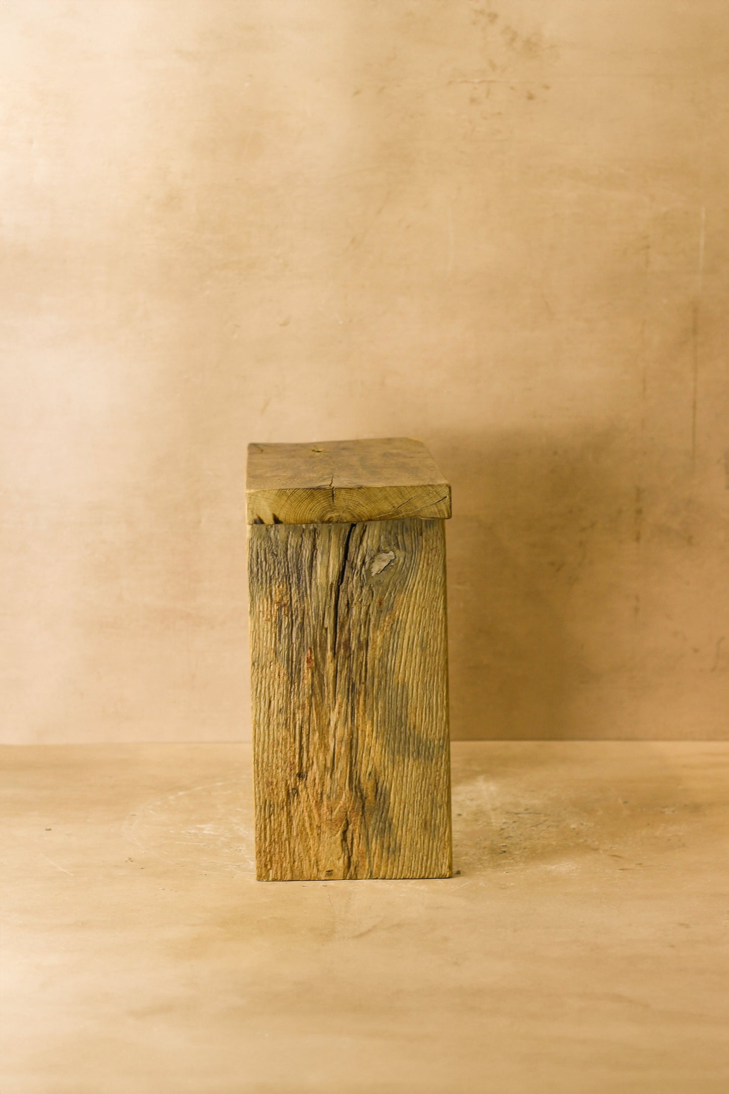 Vintage Rustic Square Elm Wood Stool - No 3