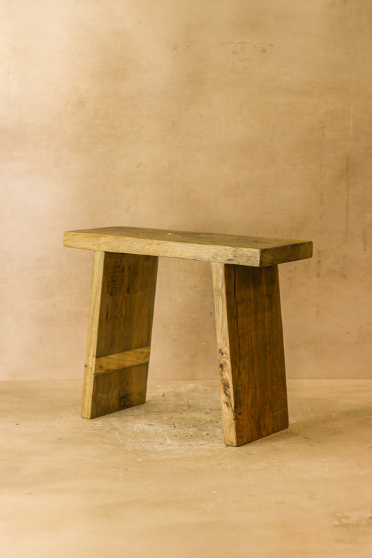 Vintage Rustic Square Elm Wood Stool - No 4