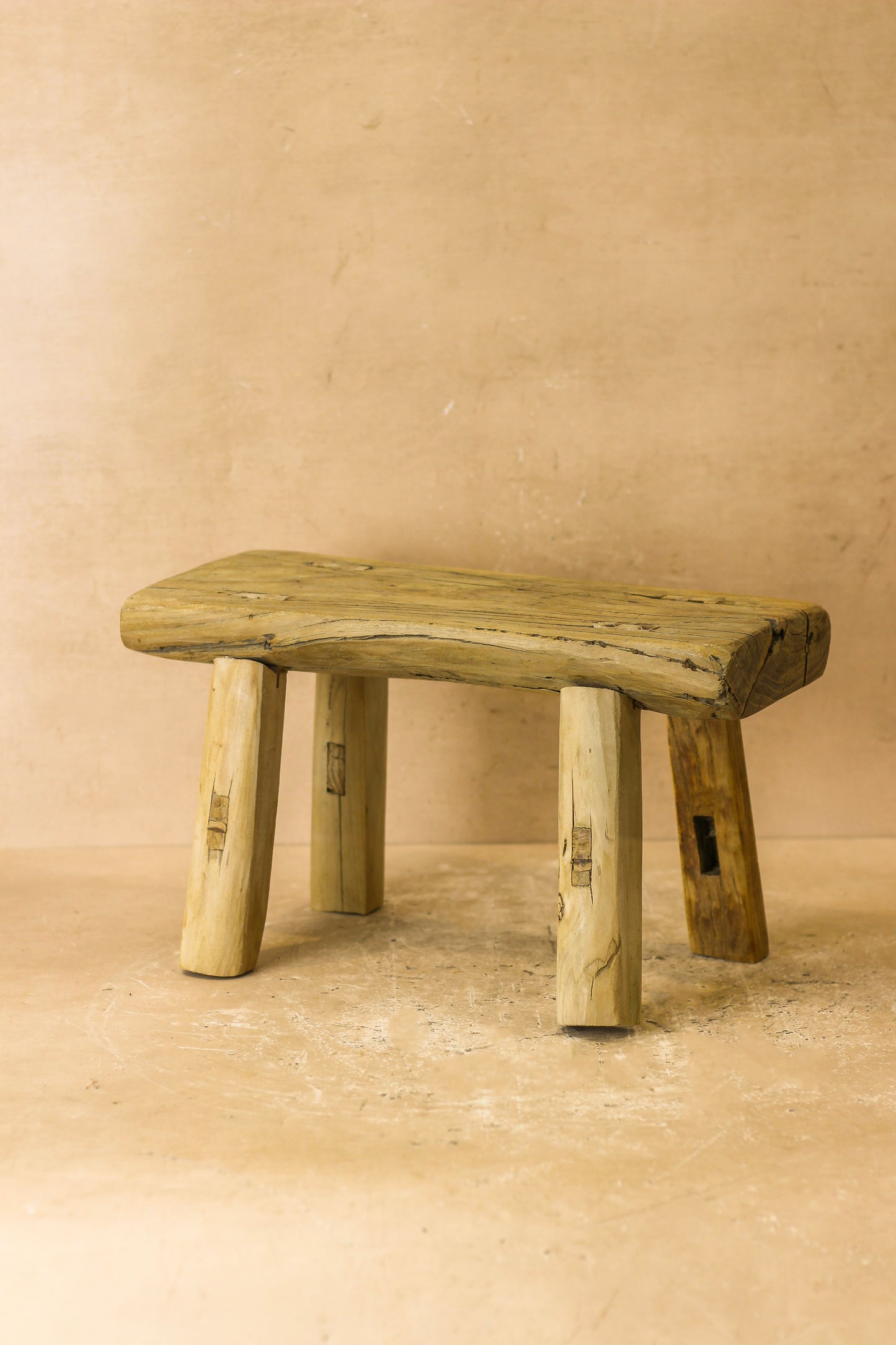 Vintage Rustic Elm Wood Stool - Small - No 19