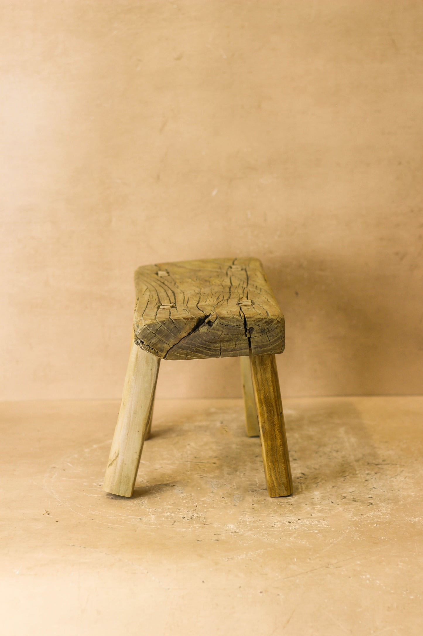 Vintage Rustic Elm Wood Stool - Small - No 19