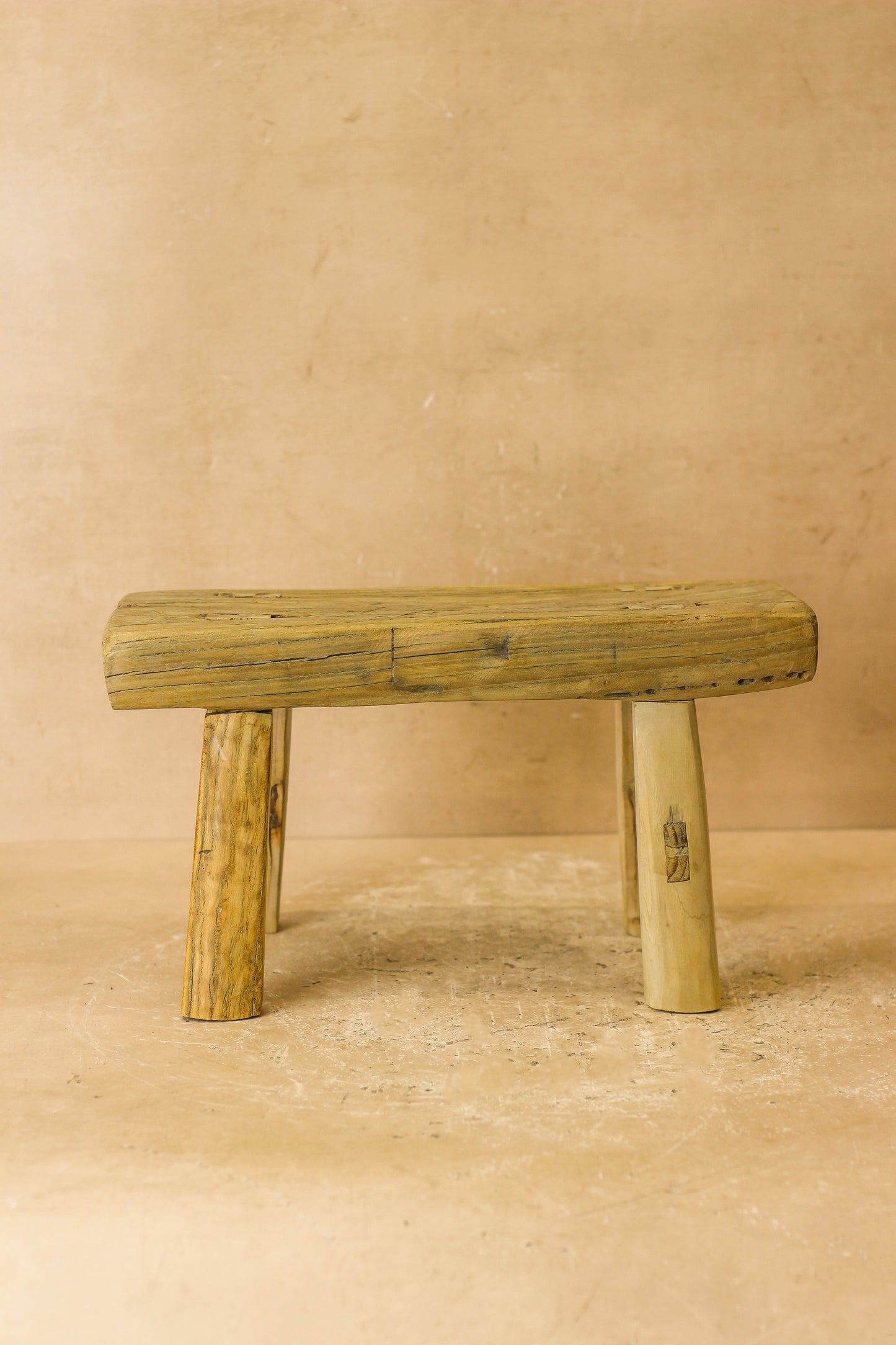 Vintage Rustic Elm Wood Stool - Small - No 19