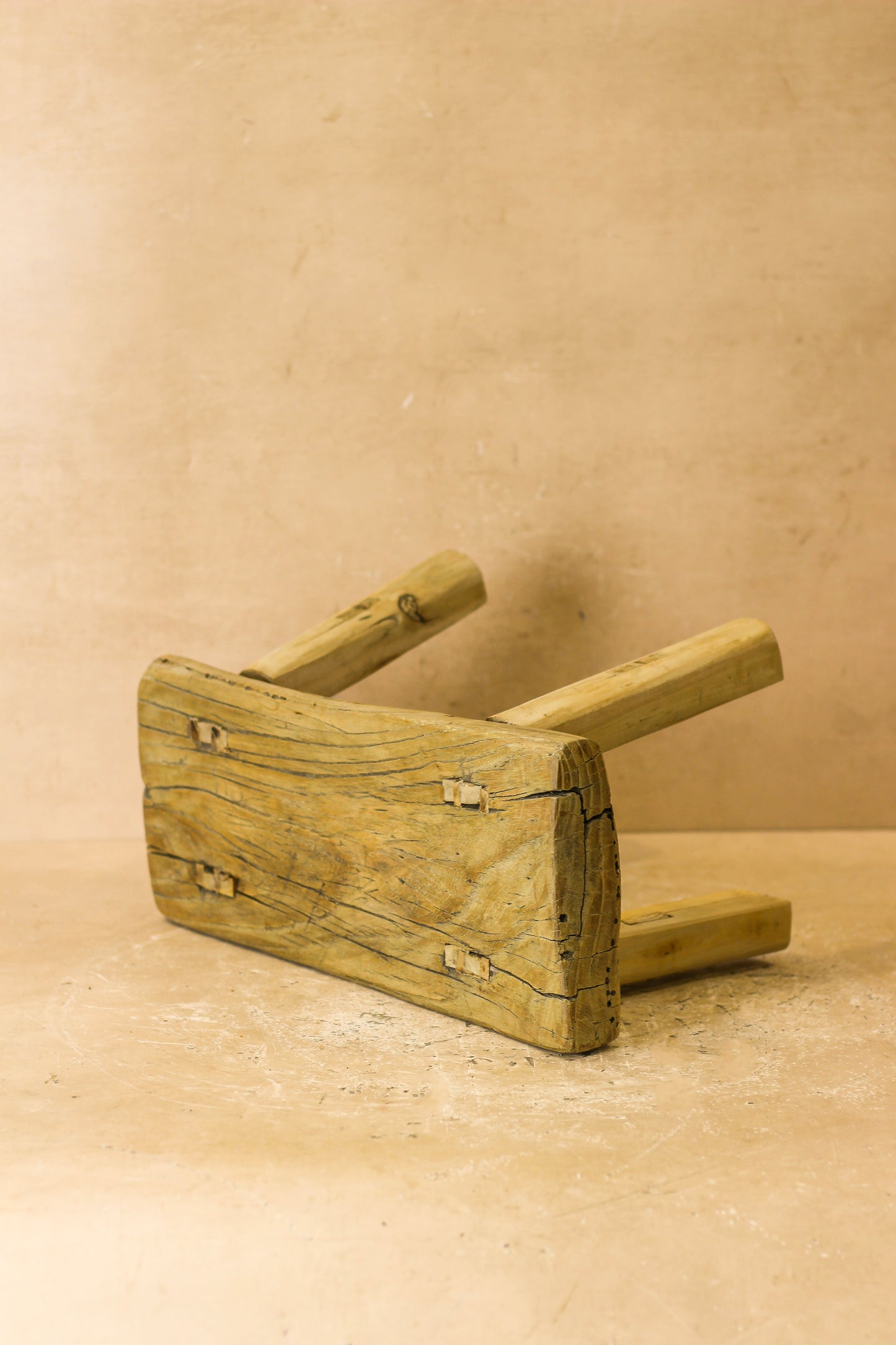 Vintage Rustic Elm Wood Stool - Small - No 19