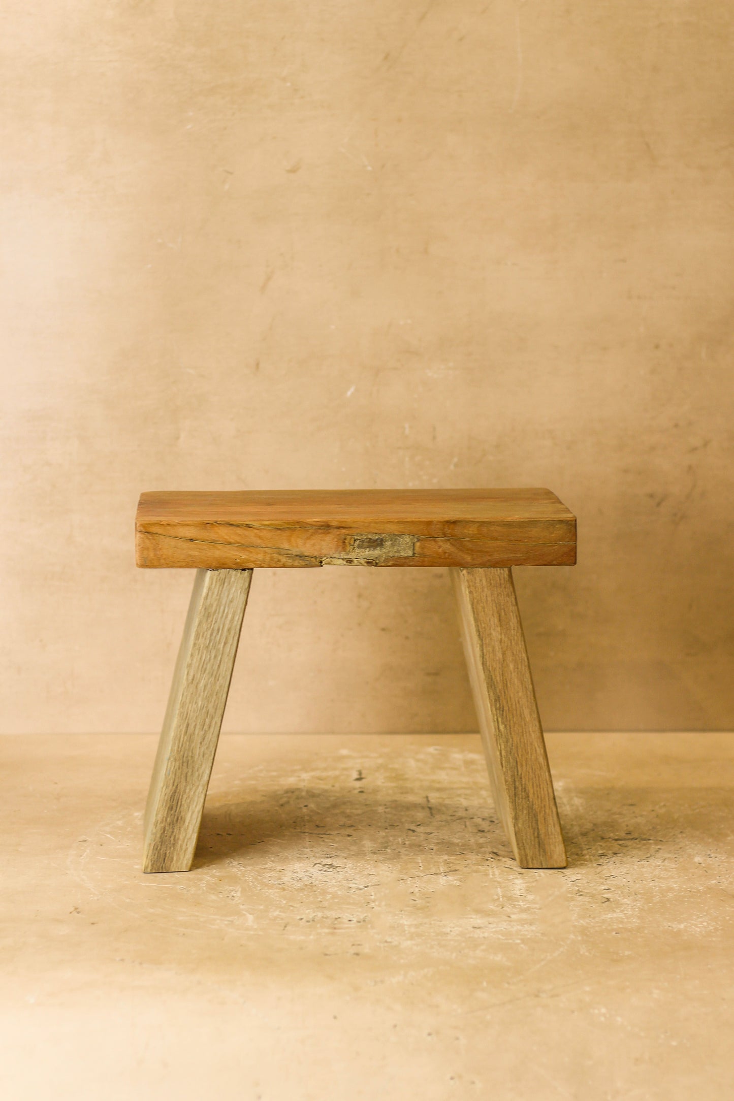 Vintage Rustic Square Elm Wood Stool - Small - No 1